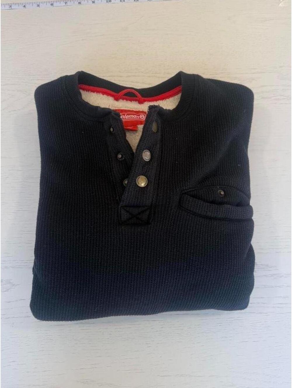 Coleman Black Sherpa Lined Henley Pullover Size Large